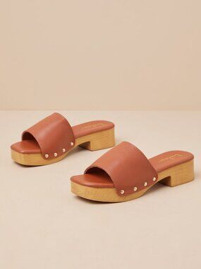 Lulus Paley Cognac Platform Slide Sandals Brown - Size 9